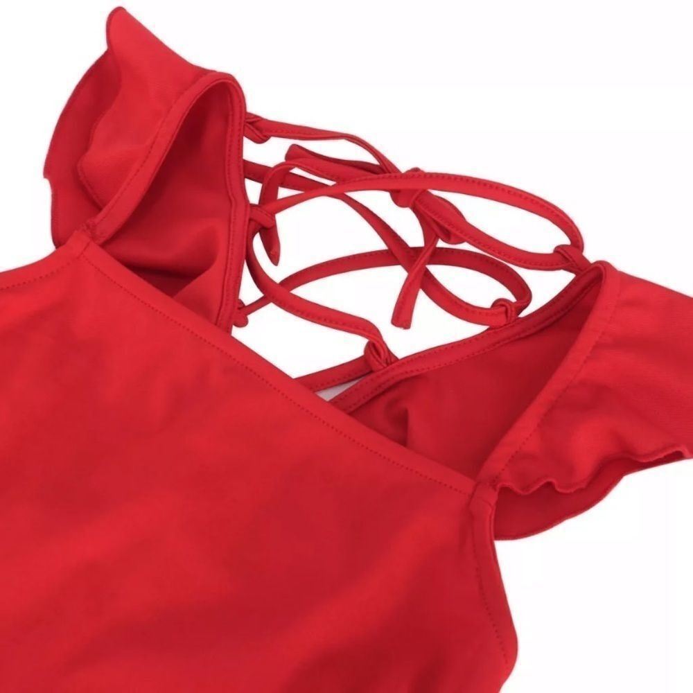 NEW! Red Flutter Sleeve Open Back Lace-Up Cocktai… - image 8